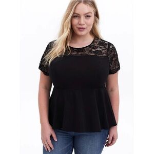 Torrid Elegant Black Lace Short Sleeve Top Women’s Size 1X